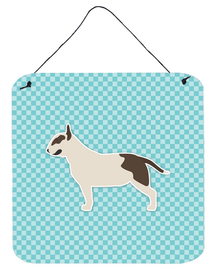 Bull Terrier Checkerboard Blue Wall or Door Hanging Prints