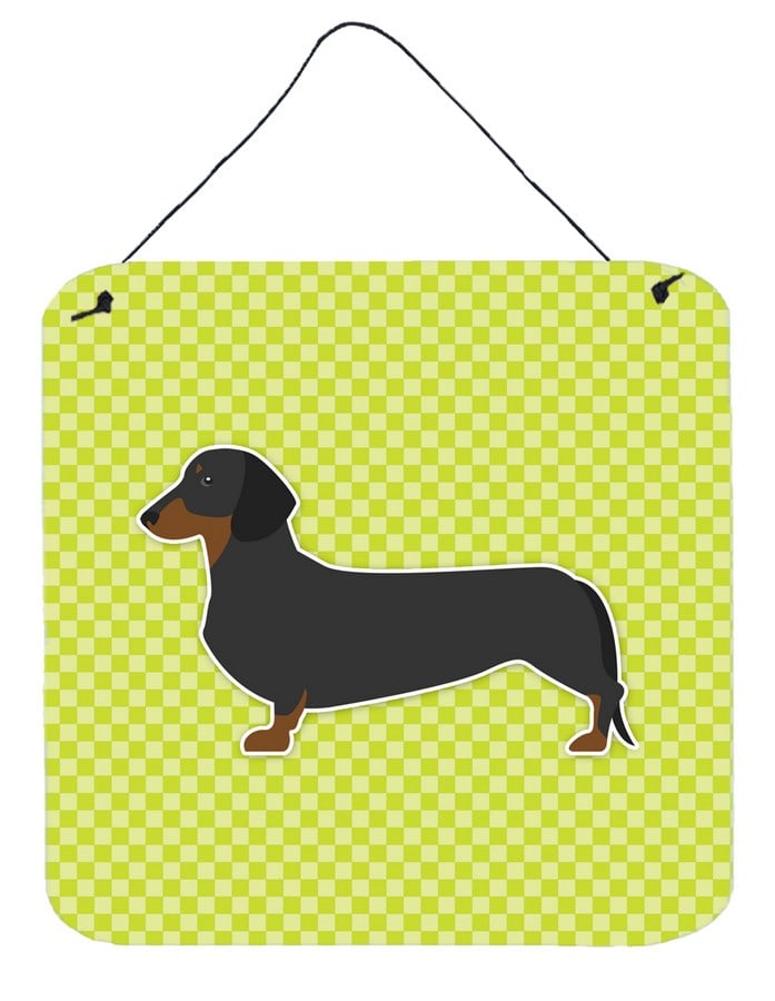 Dachshund Checkerboard Green Wall or Door Hanging Prints