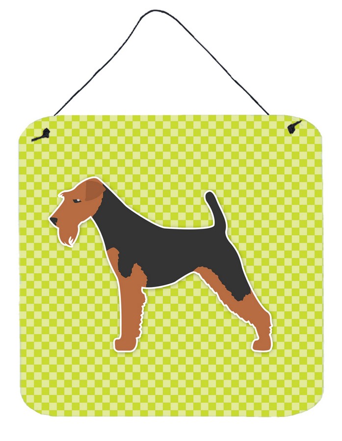 Welsh Terrier Checkerboard Green Wall or Door Hanging Prints