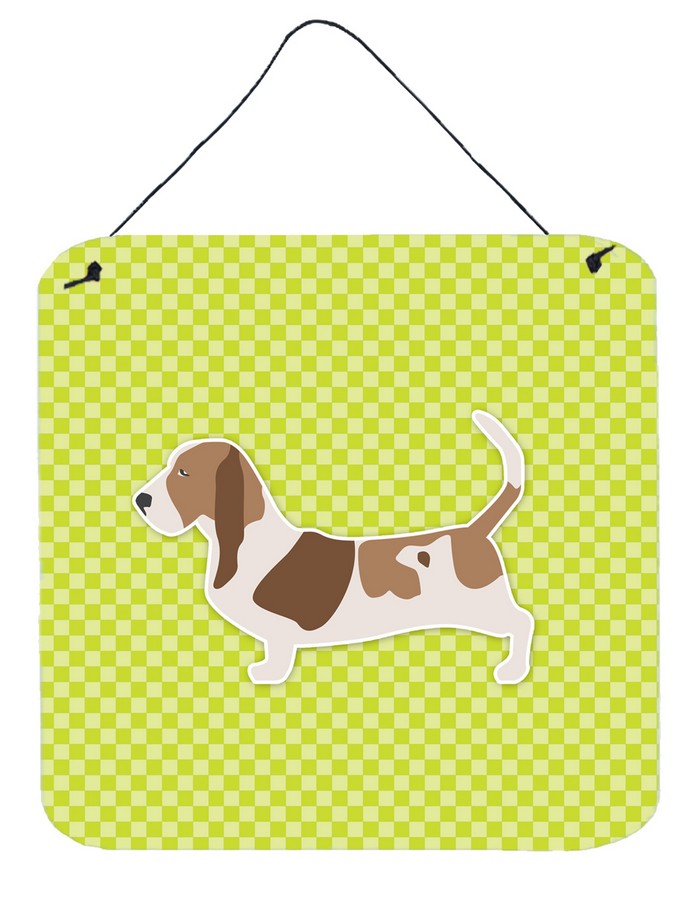 Basset Hound Checkerboard Green Wall or Door Hanging Prints