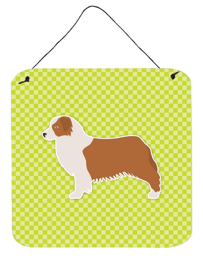 Australian Shepherd Dog Checkerboard Green Wall or Door Hanging Prints