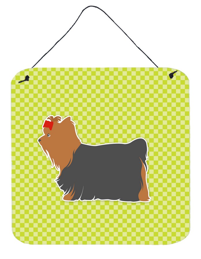 Yorkshire Terrier Yorkie Checkerboard Green Wall or Door Hanging Prints