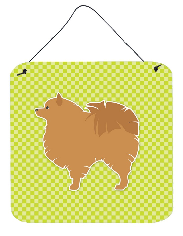 Pomeranian Checkerboard Green Wall or Door Hanging Prints