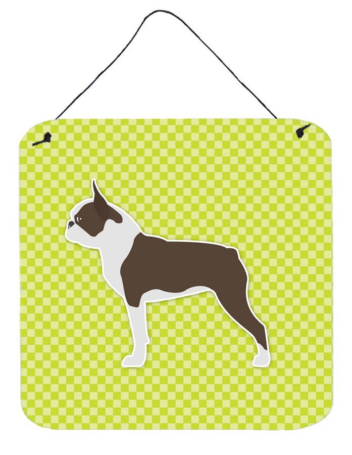 Boston Terrier Checkerboard Green Wall or Door Hanging Prints