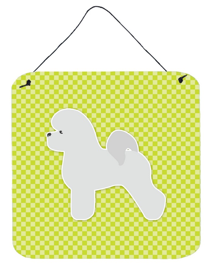Bichon Frise Checkerboard Green Wall or Door Hanging Prints