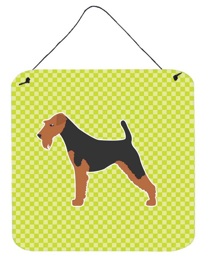 Airedale Terrier Checkerboard Green Wall or Door Hanging Prints