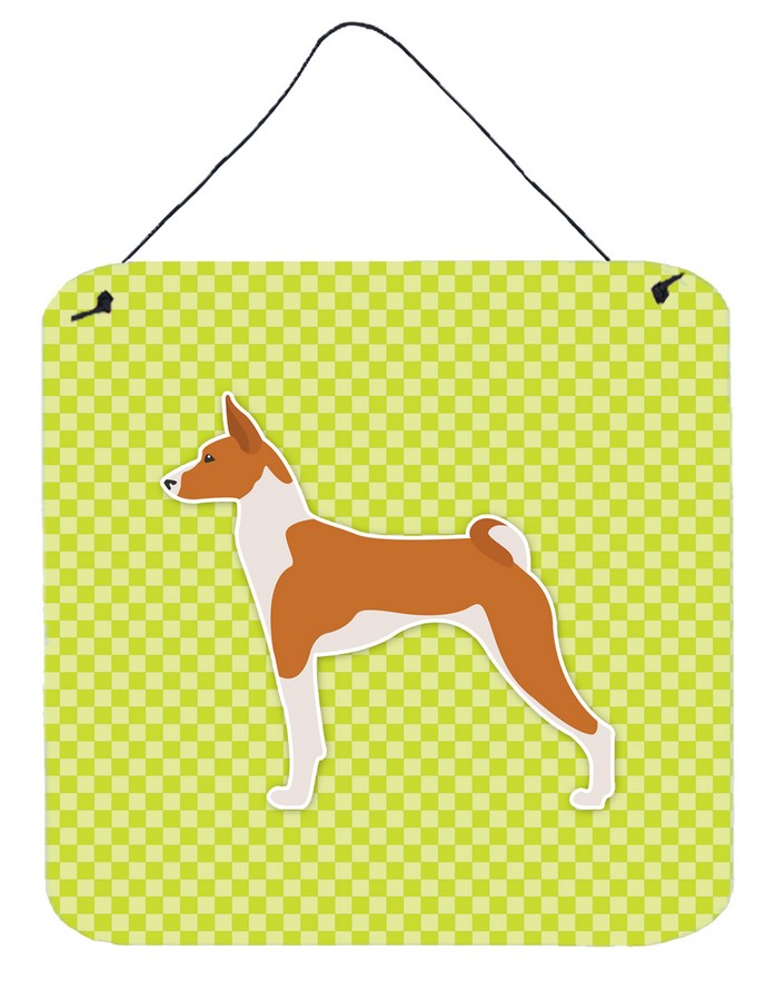 Basenji Checkerboard Green Wall or Door Hanging Prints