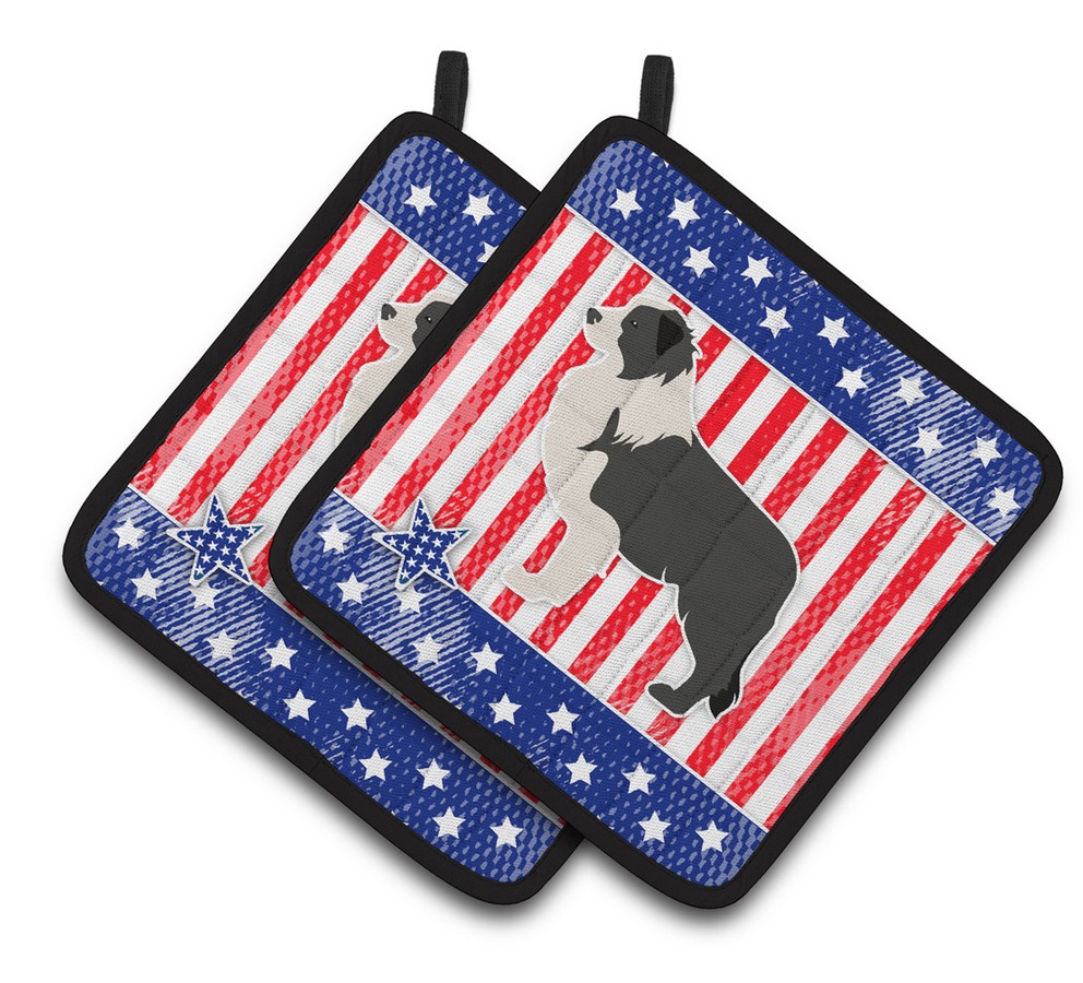 Picture of Carolines Treasures BB3323PTHD USA Patriotic Black Border Collie Pair of Pot Holders