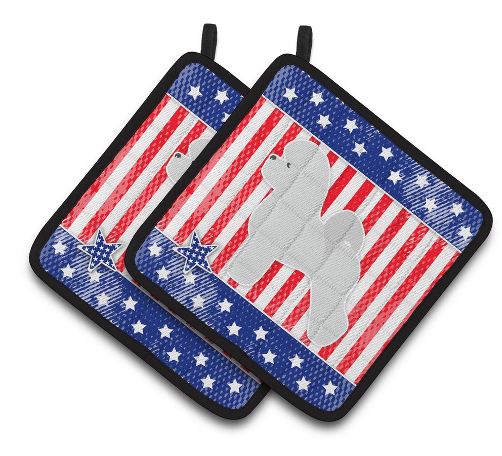 Picture of Carolines Treasures BB3345PTHD USA Patriotic Bichon Frise Pair of Pot Holders