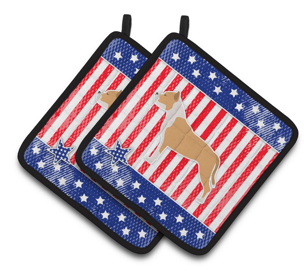 Picture of Carolines Treasures BB3354PTHD USA Patriotic Staffordshire Bull Terrier Pair of Pot Holders