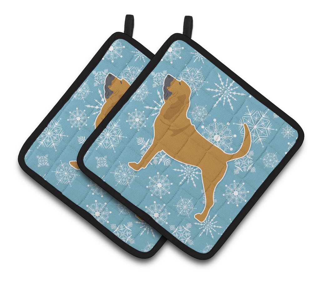 Picture of Carolines Treasures BB3484PTHD Winter Snowflake Bloodhound Pair of Pot Holders