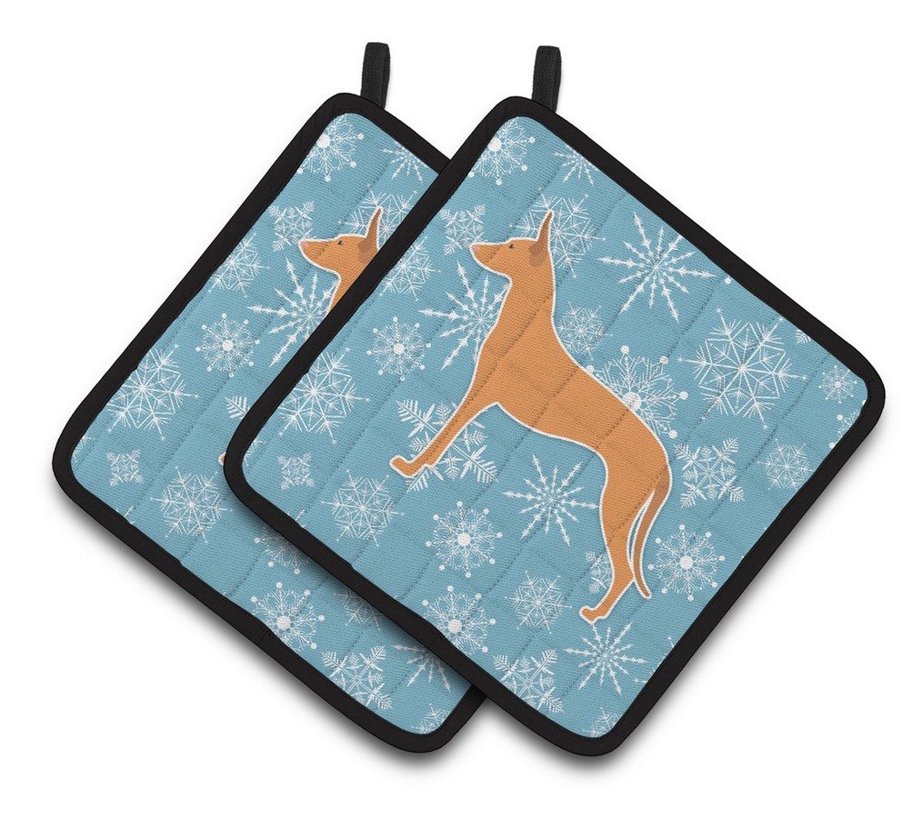 Picture of Carolines Treasures BB3488PTHD Winter Snowflake Pharaoh Hound Pair of Pot Holders
