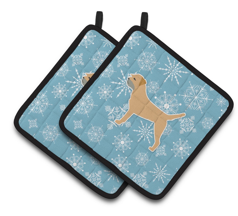 Picture of Carolines Treasures BB3489PTHD Winter Snowflake Border Terrier Pair of Pot Holders