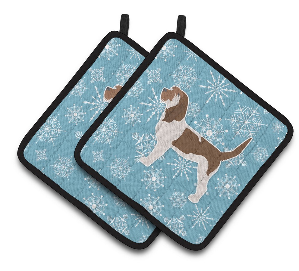Picture of Carolines Treasures BB3490PTHD Winter Snowflake Grand Basset Griffon Vendeen Pair of Pot Holders