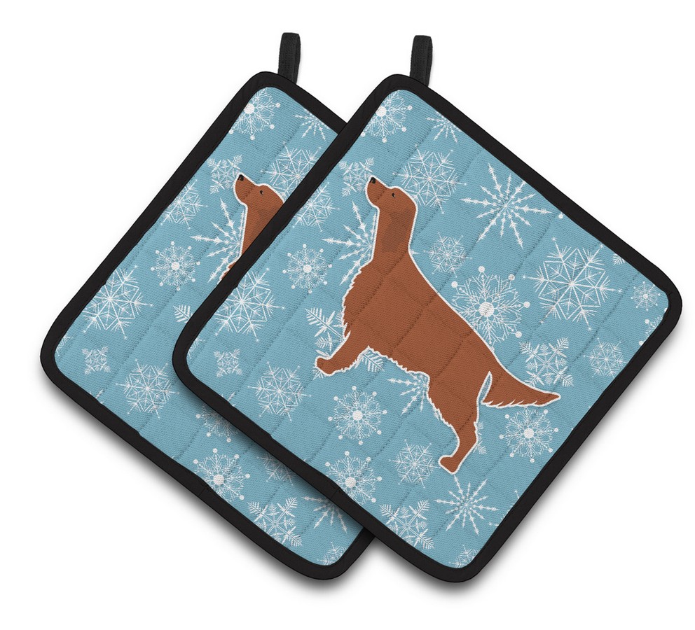Picture of Carolines Treasures BB3493PTHD Winter Snowflake Irish Setter Pair of Pot Holders