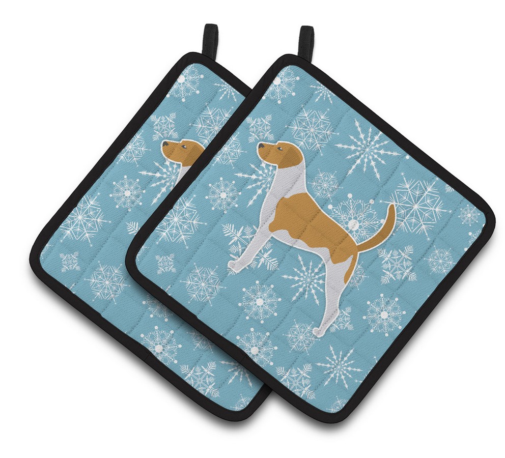 Picture of Carolines Treasures BB3498PTHD Winter Snowflake American Foxhound Pair of Pot Holders
