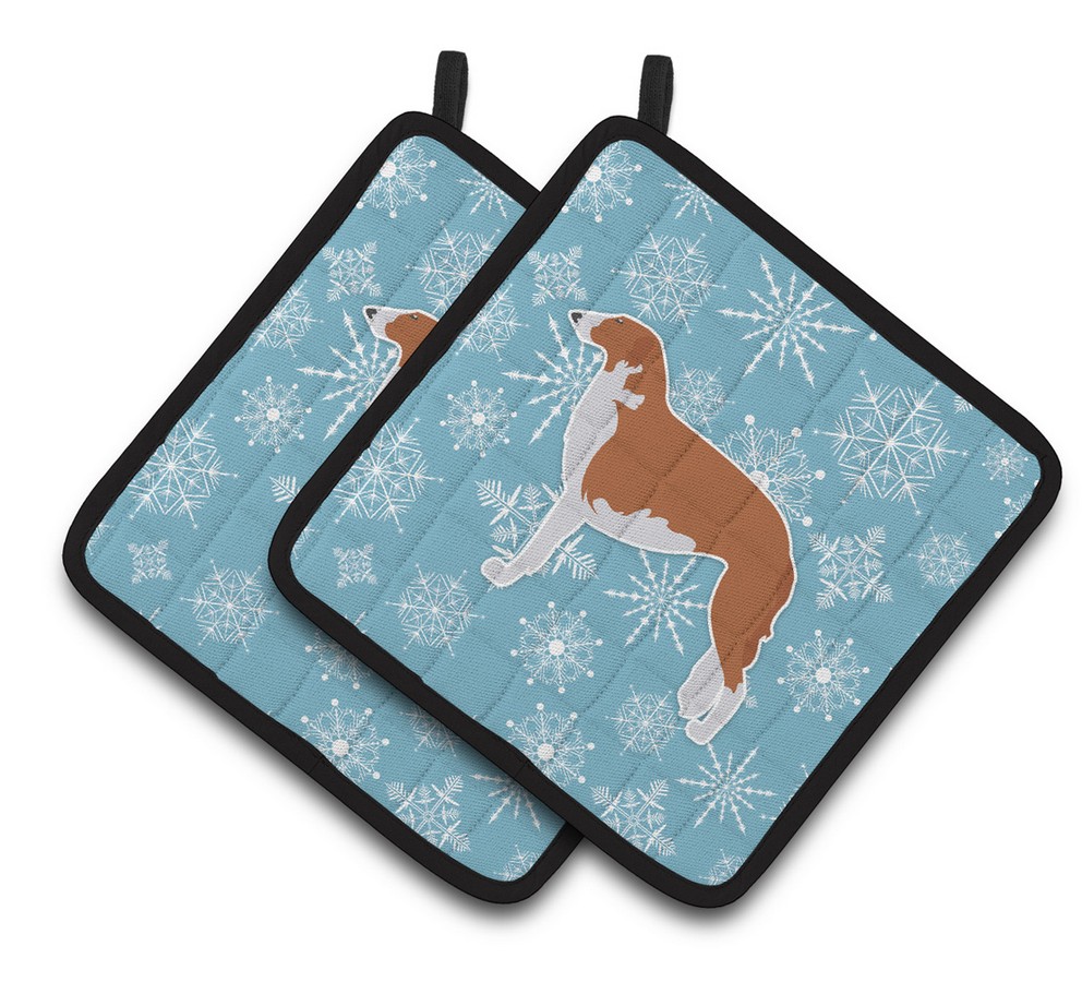 Picture of Carolines Treasures BB3499PTHD Winter Snowflake Borzoi Russian Greyhound Pair of Pot Holders