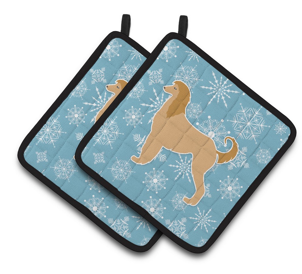 Picture of Carolines Treasures BB3506PTHD Winter Snowflake Afghan Hound Pair of Pot Holders