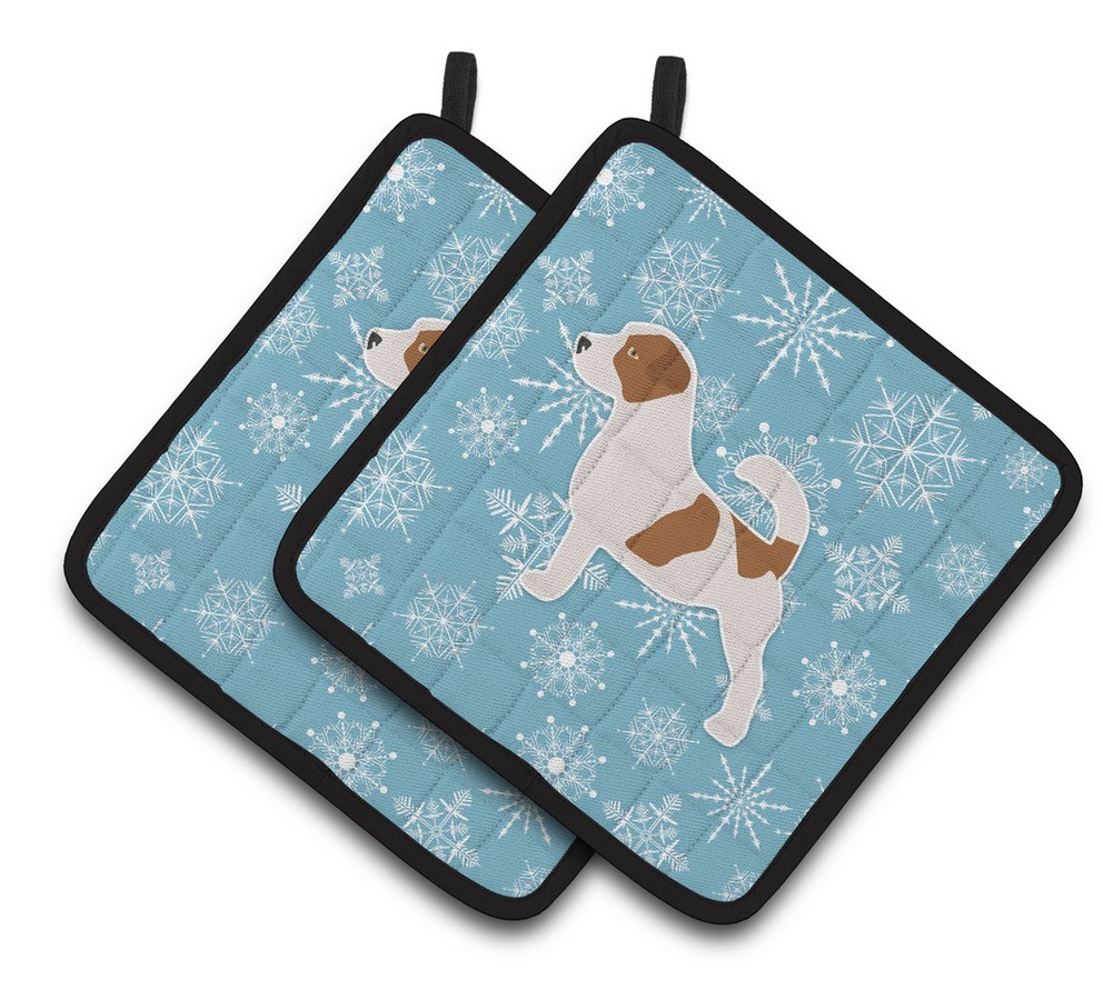 Picture of Carolines Treasures BB3507PTHD Winter Snowflake Jack Russell Terrier Pair of Pot Holders