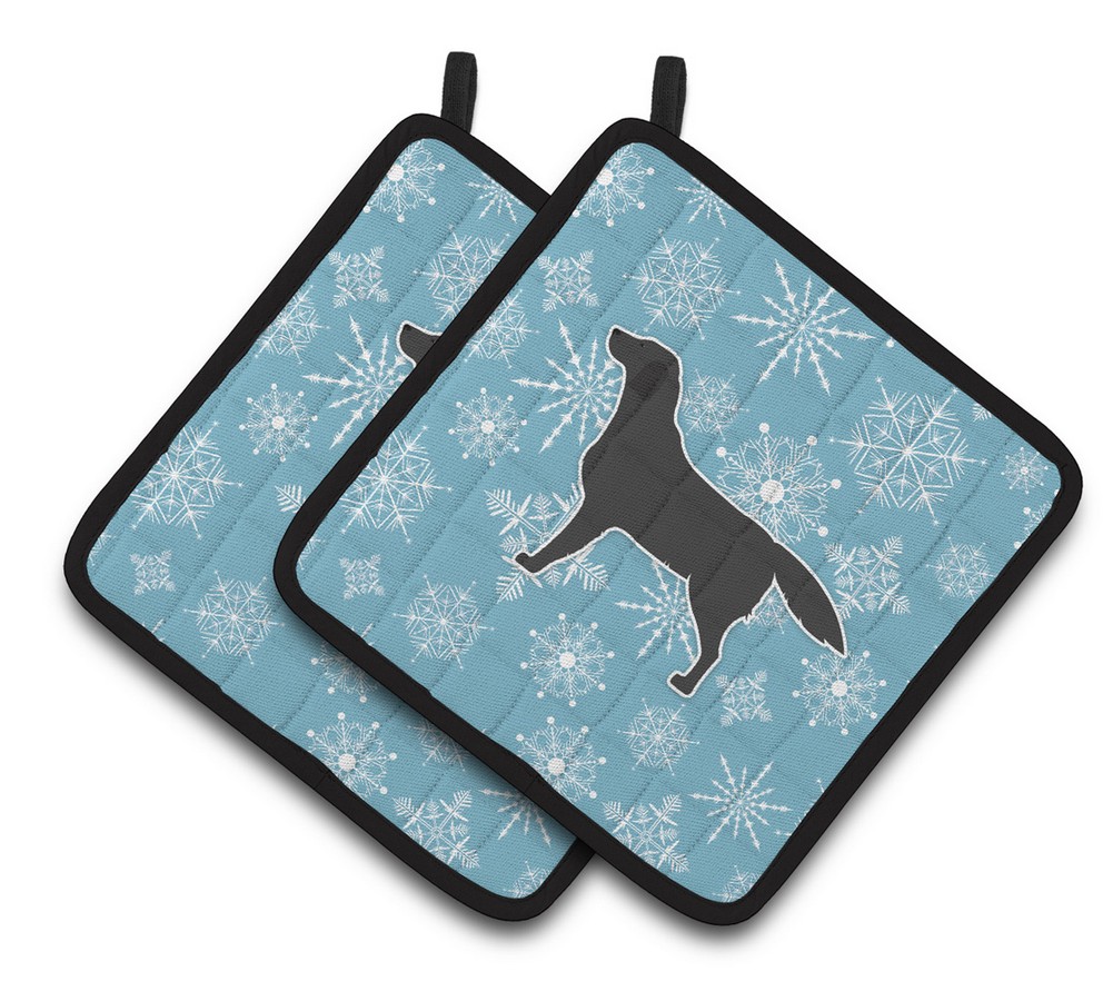 Picture of Carolines Treasures BB3508PTHD Winter Snowflake Black Labrador Retriever Pair of Pot Holders