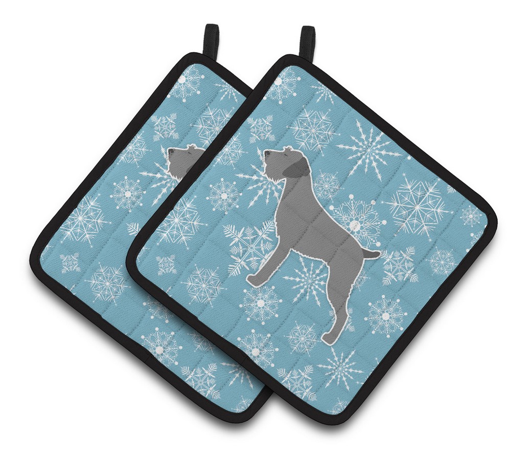Picture of Carolines Treasures BB3511PTHD Winter Snowflake German Wirehaired Pointer Pair of Pot Holders