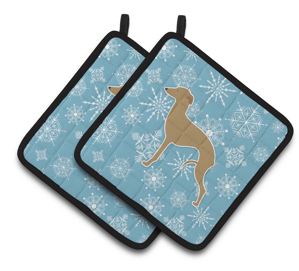 Picture of Carolines Treasures BB3514PTHD Winter Snowflake Italian Greyhound Pair of Pot Holders