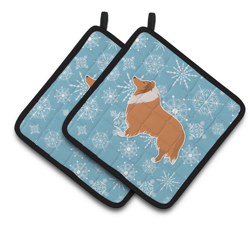 Picture of Carolines Treasures BB3516PTHD Winter Snowflake Collie Pair of Pot Holders