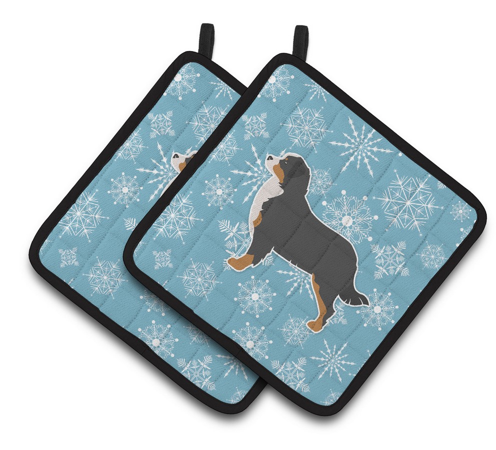 Picture of Carolines Treasures BB3519PTHD Winter Snowflake Bernese Mountain Dog Pair of Pot Holders
