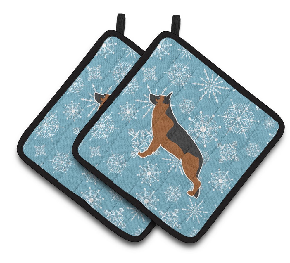 Picture of Carolines Treasures BB3524PTHD Winter Snowflake German Shepherd Pair of Pot Holders
