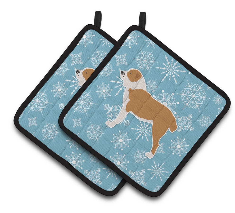 Picture of Carolines Treasures BB3528PTHD Winter Snowflake Central Asian Shepherd Dog Pair of Pot Holders