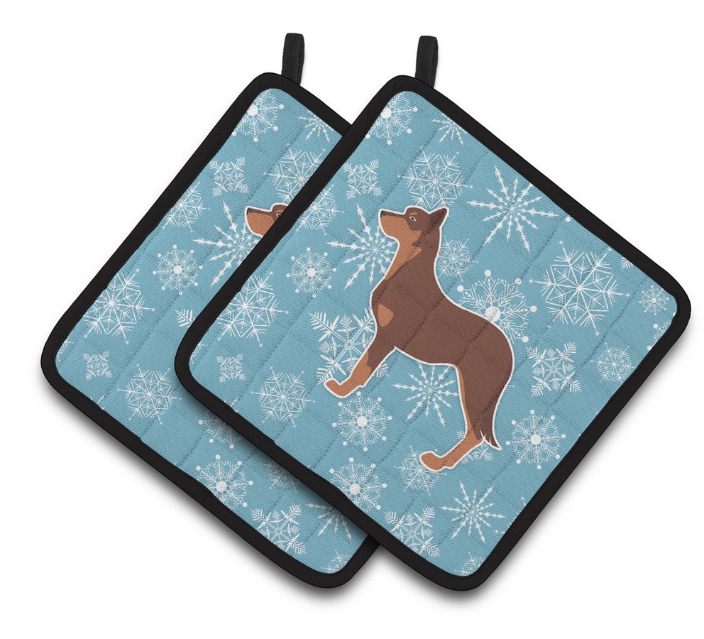 Picture of Carolines Treasures BB3529PTHD Winter Snowflake Australian Kelpie Dog Pair of Pot Holders