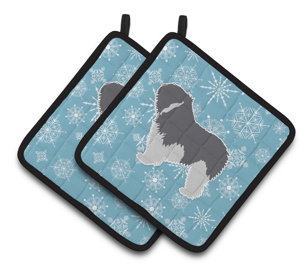 Picture of Carolines Treasures BB3532PTHD Winter Snowflake Polish Lowland Sheepdog Dog Pair of Pot Holders