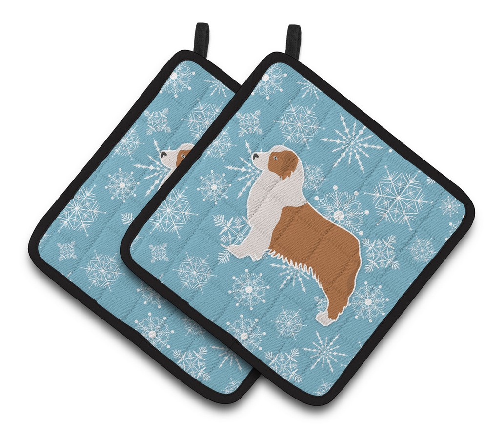 Picture of Carolines Treasures BB3533PTHD Winter Snowflake Australian Shepherd Dog Pair of Pot Holders