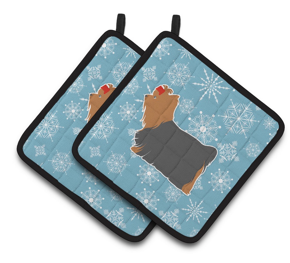 Picture of Carolines Treasures BB3534PTHD Winter Snowflake Yorkshire Terrier Yorkie Pair of Pot Holders