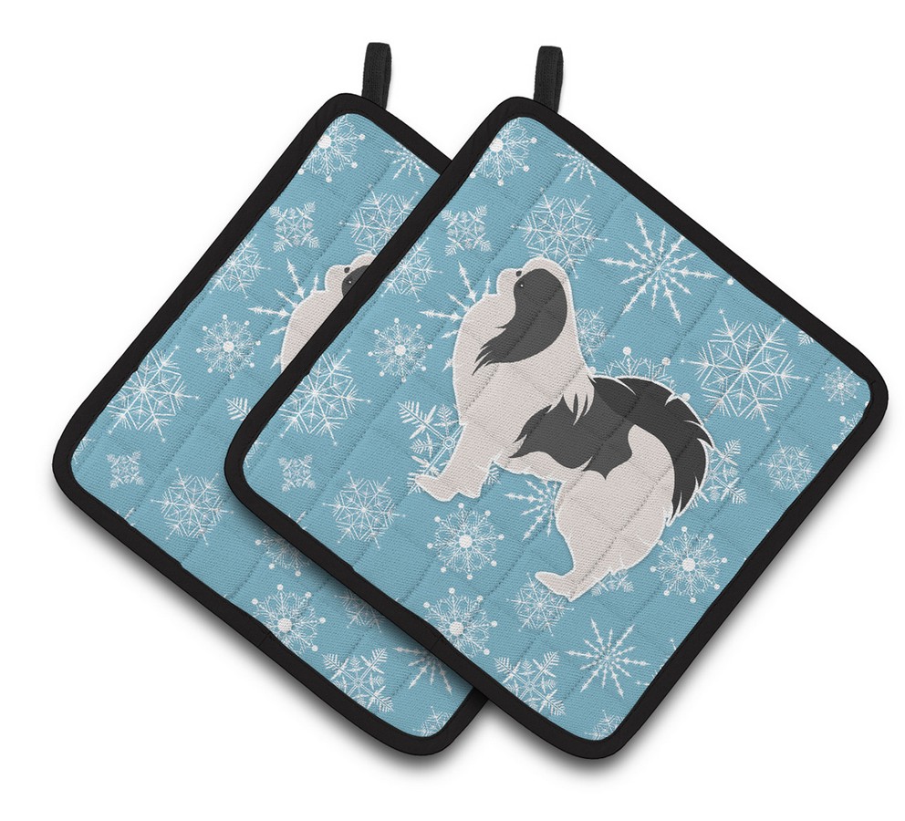 Picture of Carolines Treasures BB3537PTHD Winter Snowflake Japanese Chin Pair of Pot Holders