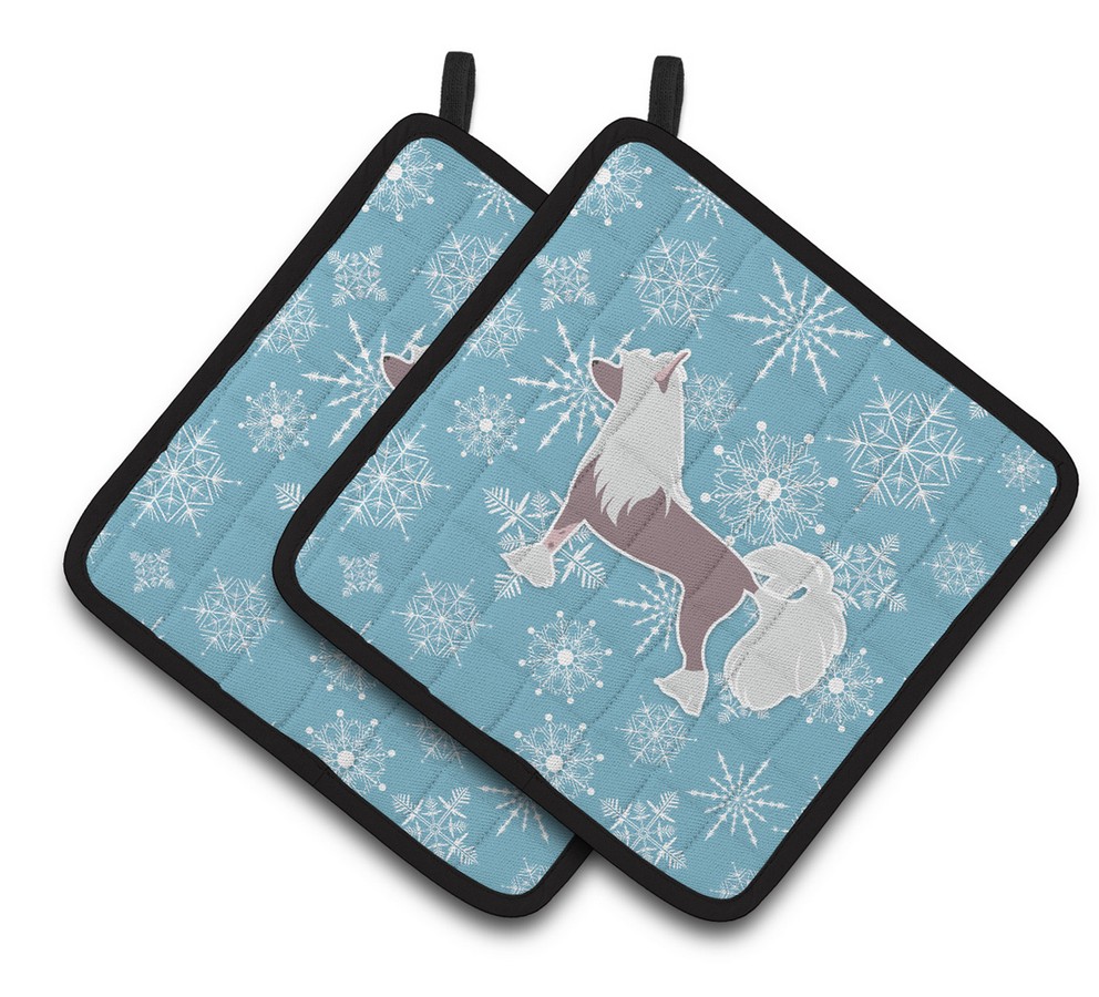 Picture of Carolines Treasures BB3543PTHD Winter Snowflake Chinese Crested Pair of Pot Holders