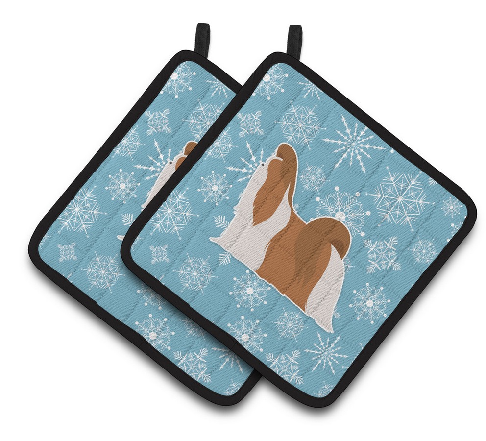 Picture of Carolines Treasures BB3546PTHD Winter Snowflake Shih Tzu Pair of Pot Holders