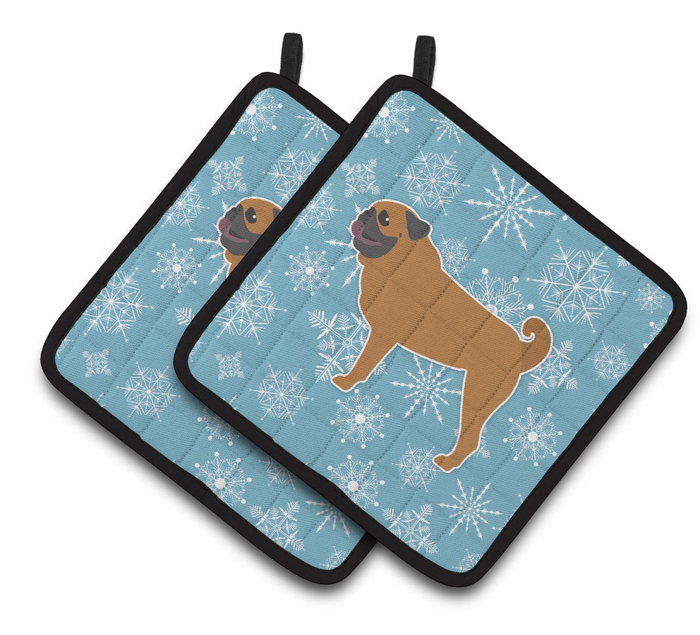 Picture of Carolines Treasures BB3547PTHD Winter Snowflake Pug Pair of Pot Holders