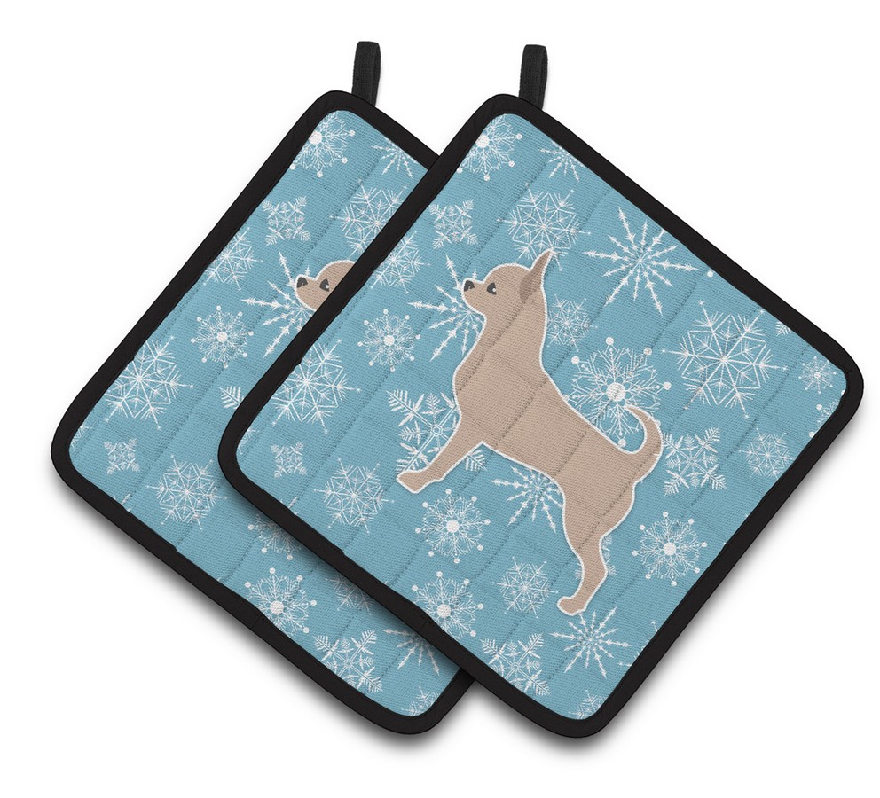 Picture of Carolines Treasures BB3550PTHD Winter Snowflake Chihuahua Pair of Pot Holders