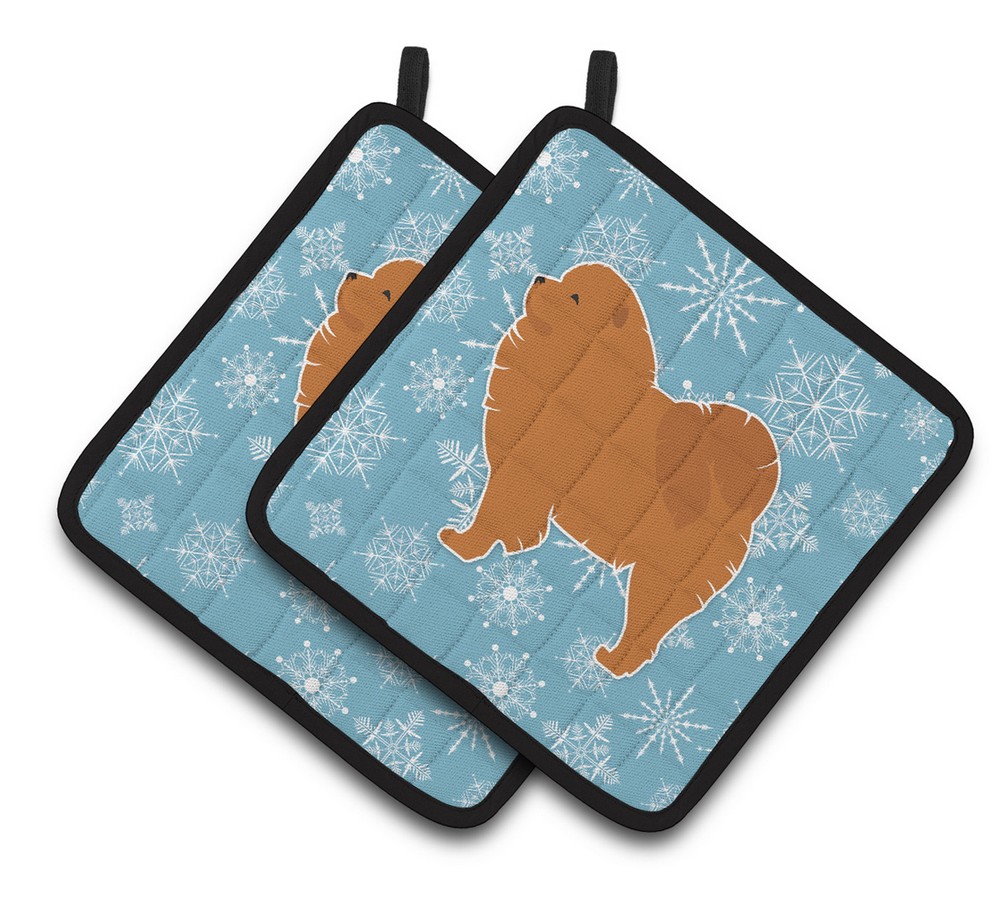 Picture of Carolines Treasures BB3551PTHD Winter Snowflake Chow Chow Pair of Pot Holders