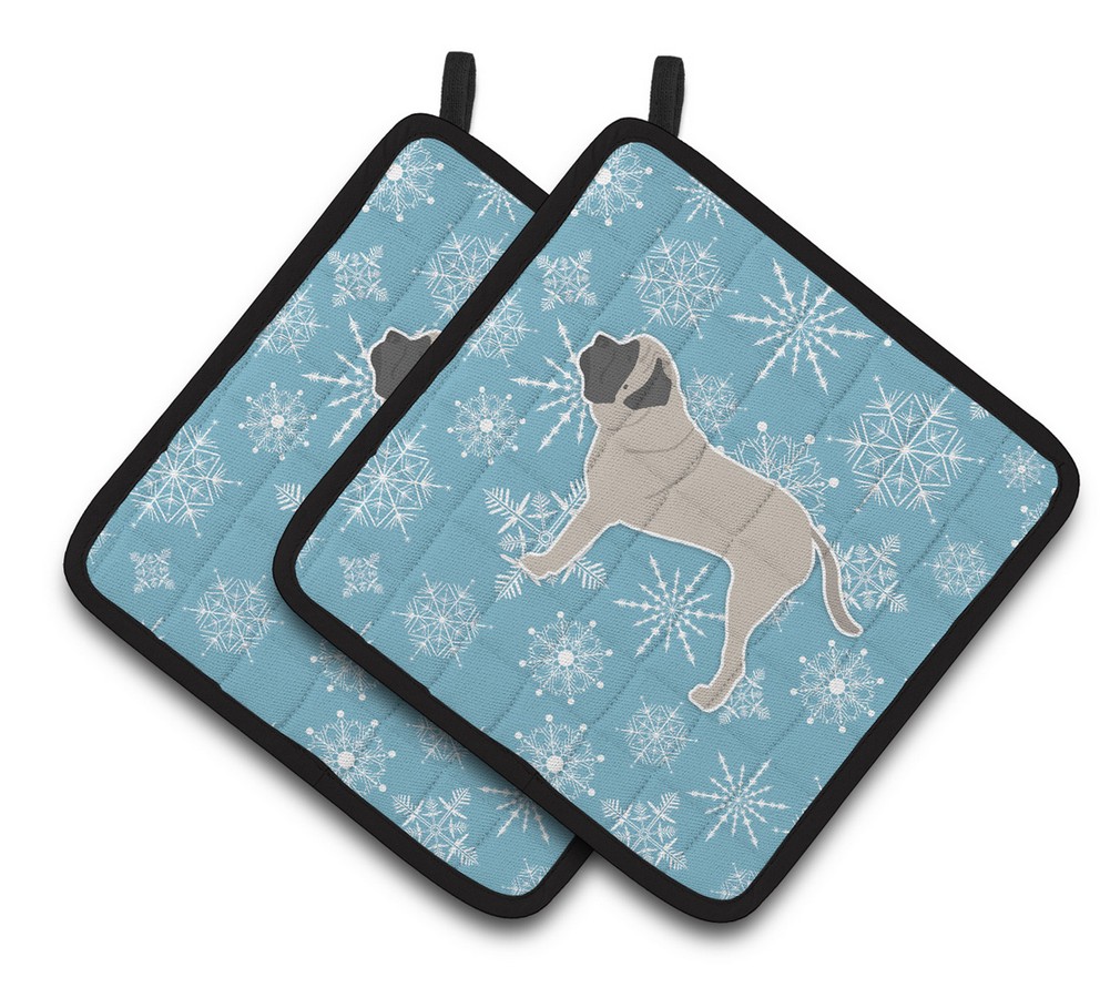 Picture of Carolines Treasures BB3556PTHD Winter Snowflake English Mastiff Pair of Pot Holders
