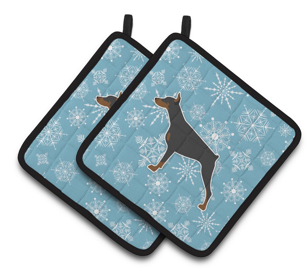 Picture of Carolines Treasures BB3560PTHD Winter Snowflake Doberman Pinscher Pair of Pot Holders