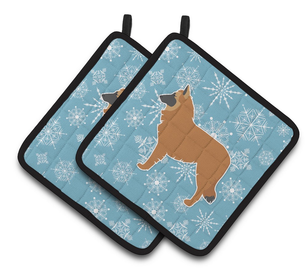 Picture of Carolines Treasures BB3561PTHD Winter Snowflake Belgian Shepherd Pair of Pot Holders