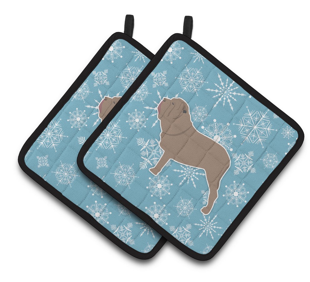 Picture of Carolines Treasures BB3565PTHD Winter Snowflake Neapolitan Mastiff Pair of Pot Holders