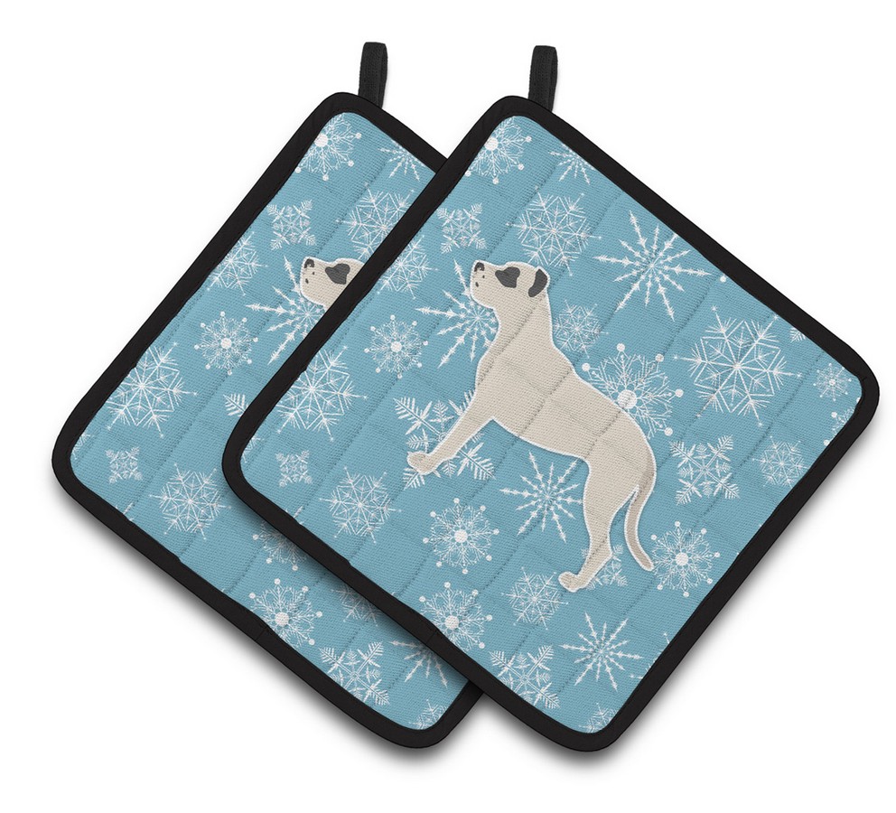 Picture of Carolines Treasures BB3567PTHD Winter Snowflake Dogo Argentino Pair of Pot Holders