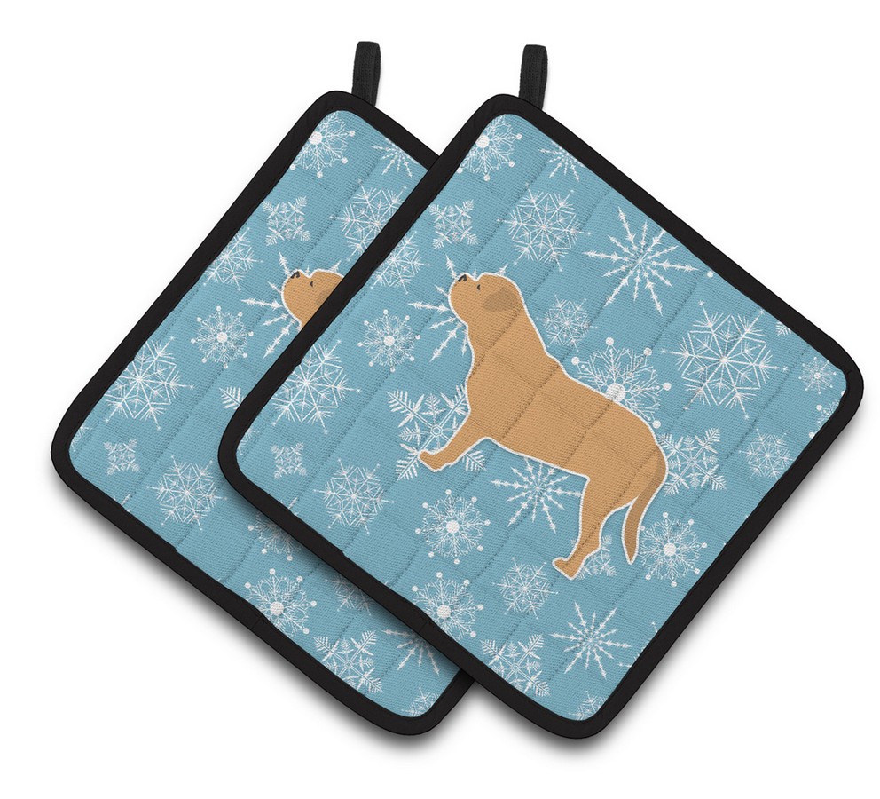Picture of Carolines Treasures BB3570PTHD Winter Snowflake Dogue de Bordeaux Pair of Pot Holders