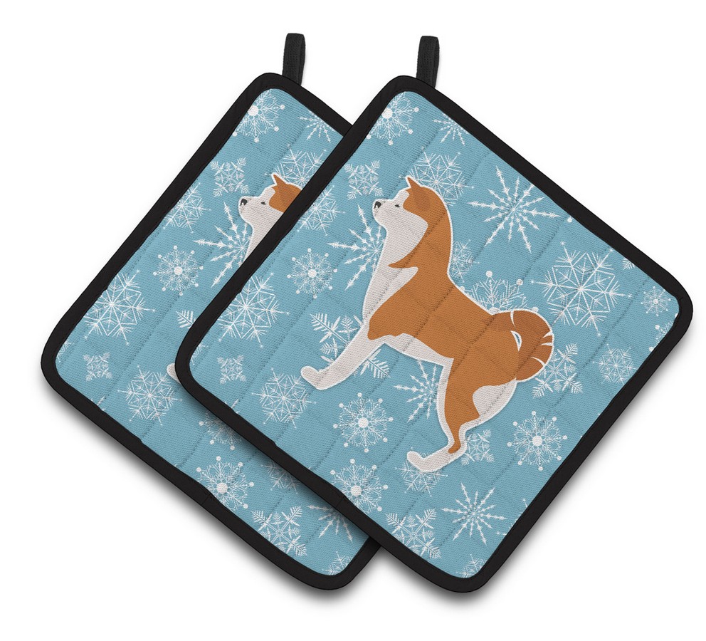 Picture of Carolines Treasures BB3572PTHD Winter Snowflake Akita Pair of Pot Holders
