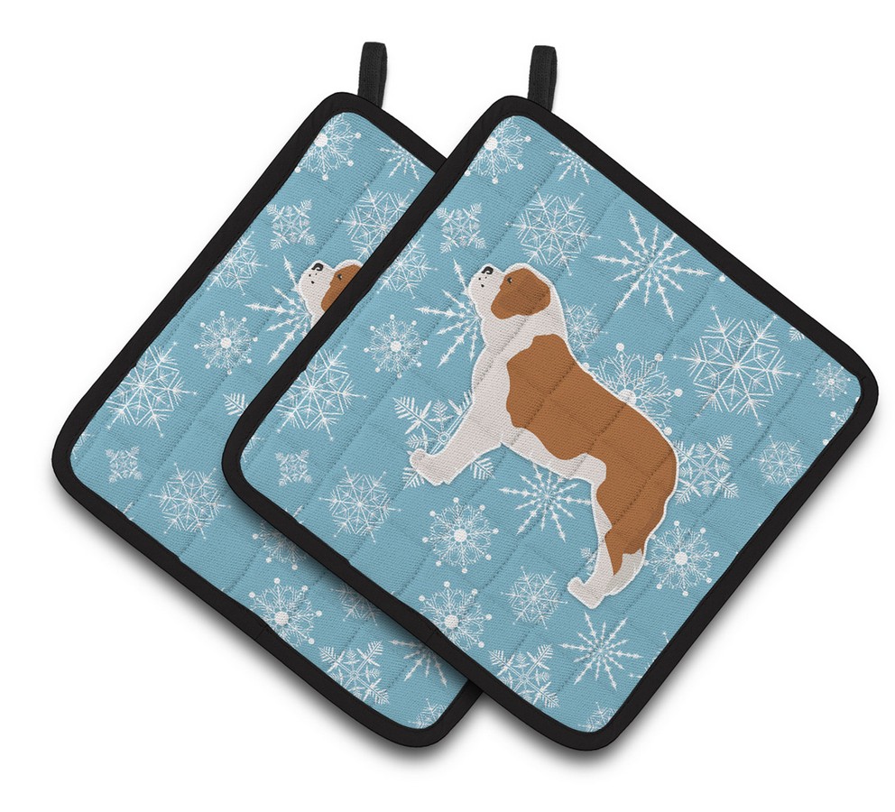 Picture of Carolines Treasures BB3576PTHD Winter Snowflake Saint Bernard Pair of Pot Holders