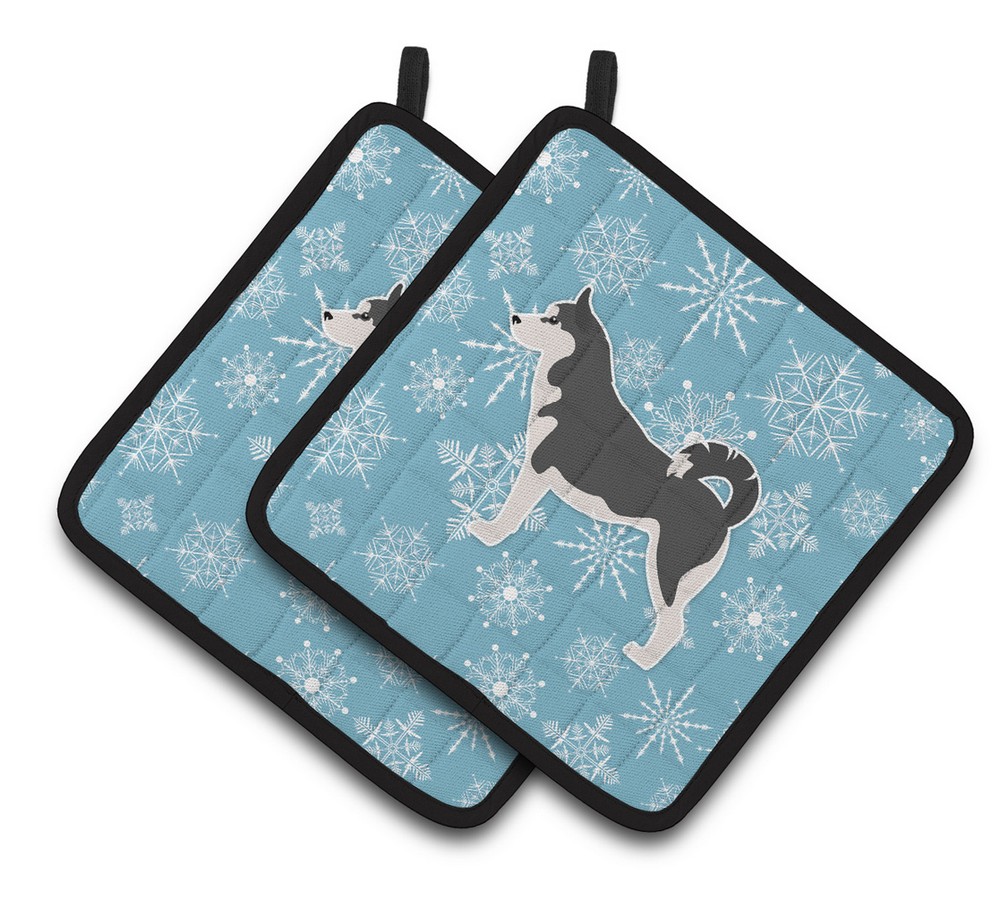 Picture of Carolines Treasures BB3580PTHD Winter Snowflake Siberian Husky Pair of Pot Holders