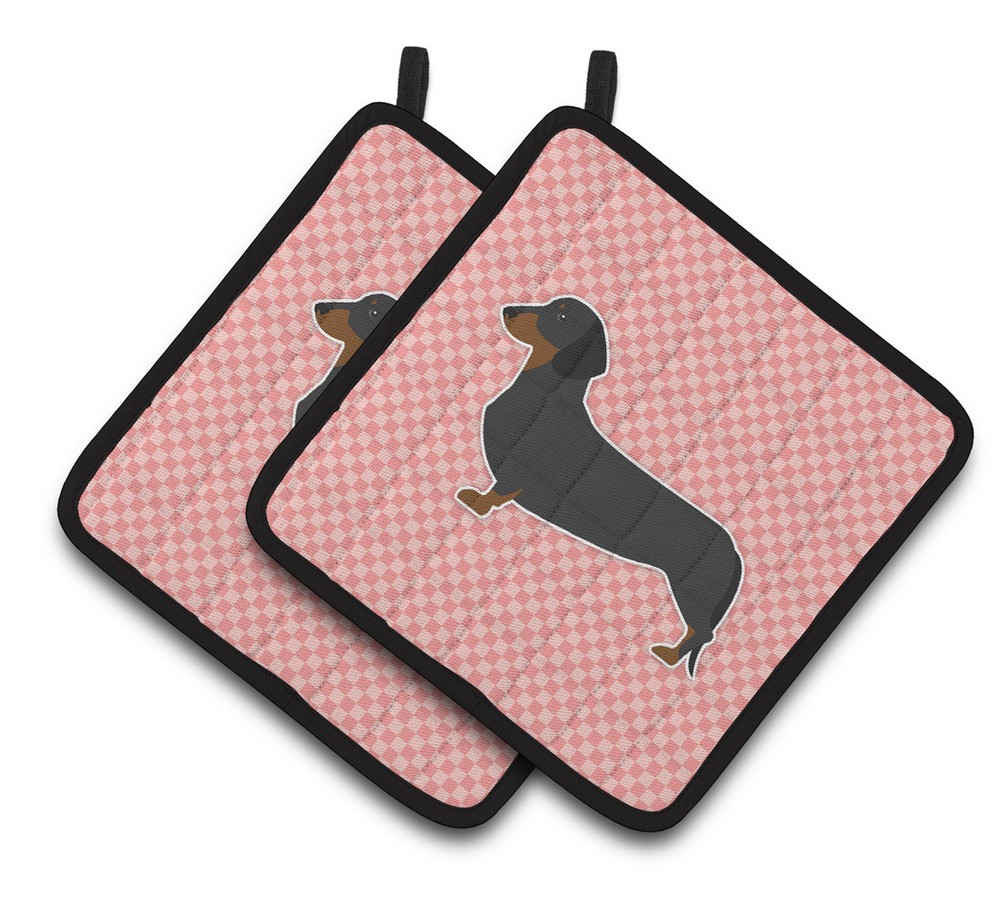 Picture of Carolines Treasures BB3582PTHD Dachshund Checkerboard Pink Pair of Pot Holders